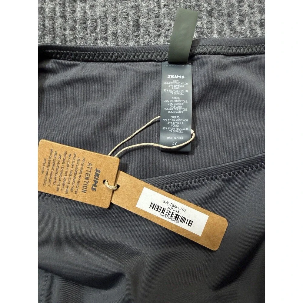 Skims Recycled Swim Size 4X Dipped Side Tie Bikini Bottoms Gunmetal Gray NEW